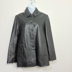 Montanaco Women’s Black Genuine Leather Button Close Zipper Sleeve Jacket SzM